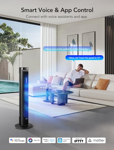 Govee Life 42'' Tower Fan for Bedroom Cooling Home Office Black