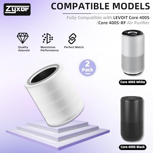 LEVOIT Core 400S Replacement Filter, 3-in-1 Activated Carbon Pre-Filter, Core400S-RF (LRF-C401S-WUS), 2 Pack, White