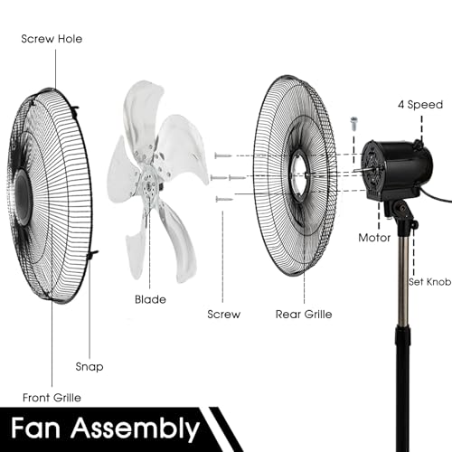 Pedestal Fan with 5000CFM for Commercial Workshops Black  
Standing Fan 4 Speed 20in Industrial Fans Black for Garage Bl