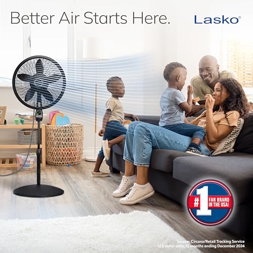 Lasko Oscillating Cyclone Pedestal Fan, Black, 18", 3 Speeds, Remote Control, Timer, Perfect for Bedroom, Living Room,