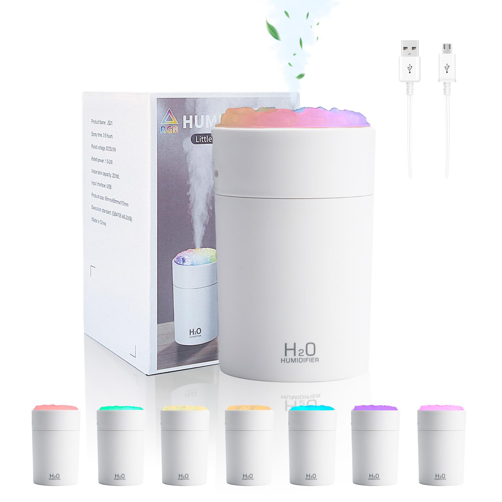 220ML Portable Humidifier For Bedroom
| LED Colorful Gradient Light Portable Humidifier
| Cotton Stick And USB Data Cab