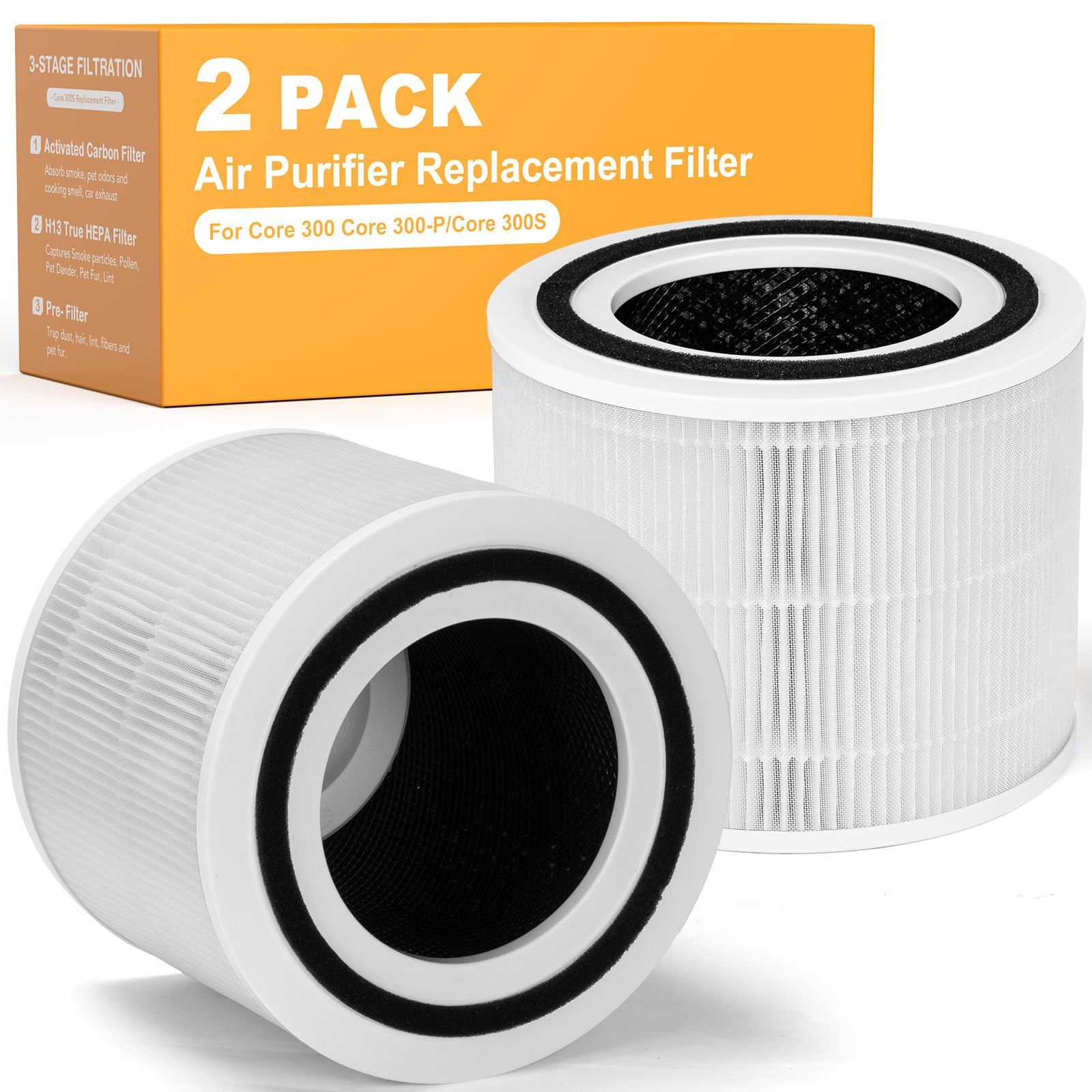 LEVOIT Core 300 Replacement Filter 2 Pack, 3-in-1 H13 True HEPA Filter, Compatible with Core 300 and Core 300S Air Purif