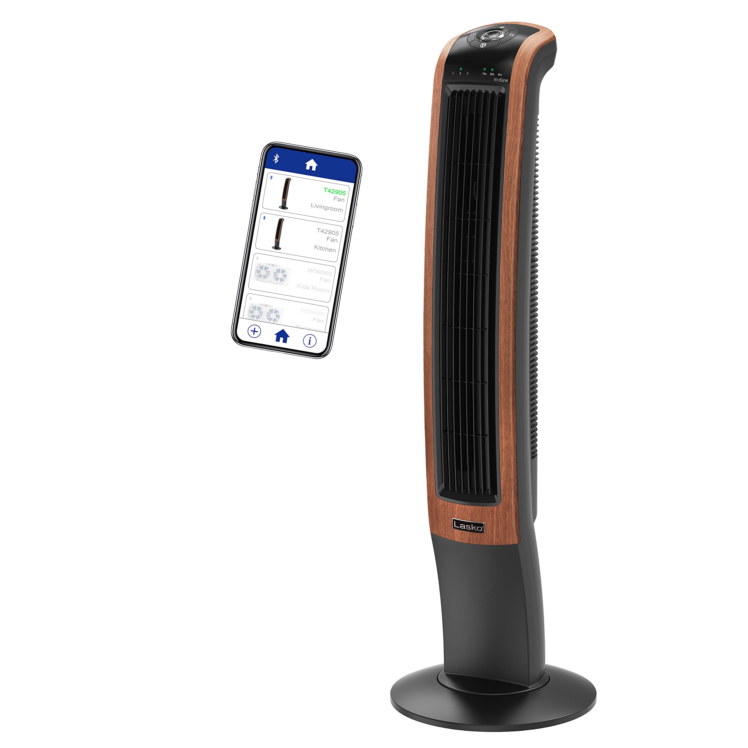 Lasko Oscillating Wind Curve Tower Fan - Bluetooth Technology, 3 Quiet Speeds, for Bedroom, Living Room & Office
| Lask